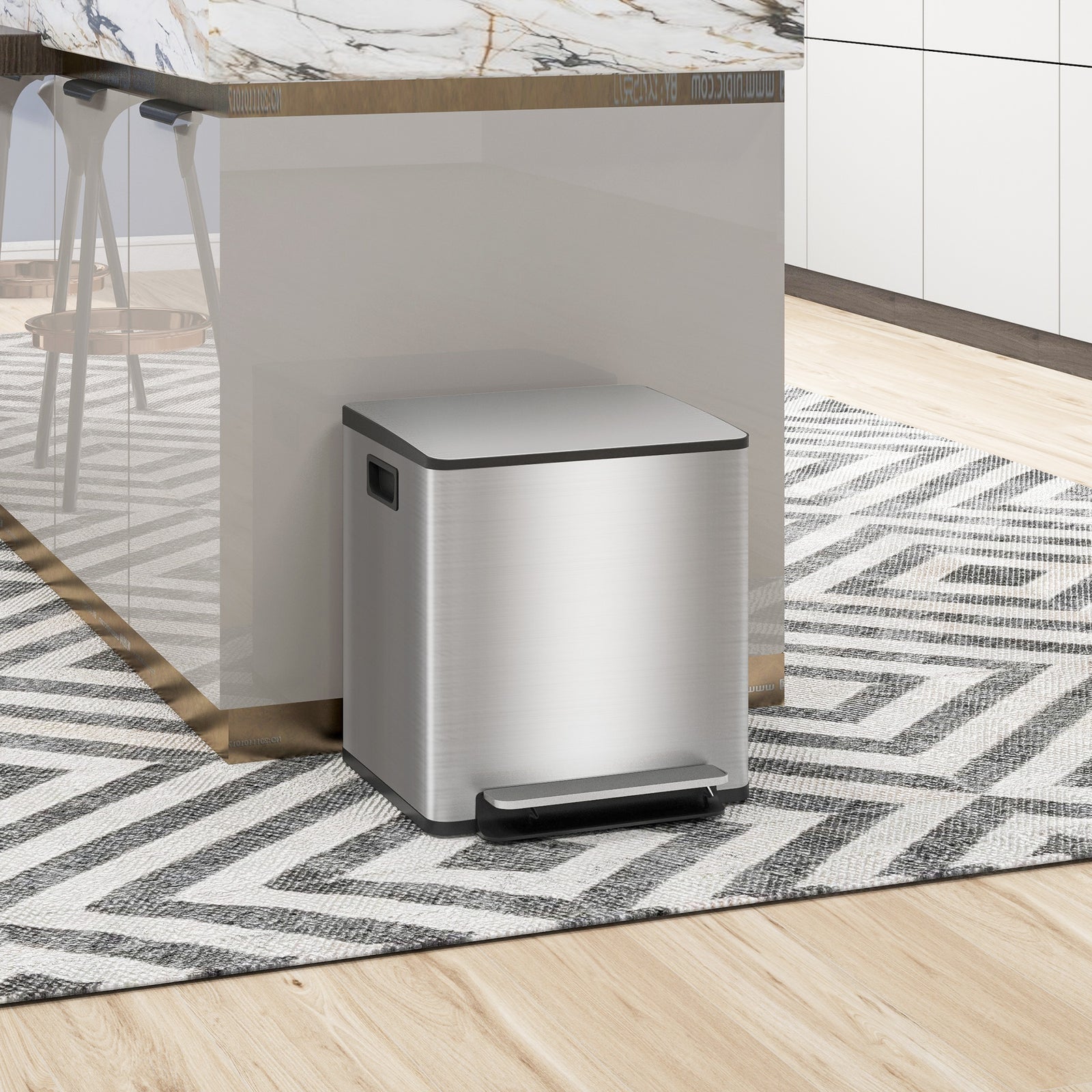 Double Kitchen Bin, Pedal Bin With Soft-close Lid, Silver Tone | S | Silver