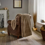 Burghley Extra Soft Faux Fur Throw 130x170cm – Chevron Pattern Decorative Blanket | 130cm x 170cm | Fawn