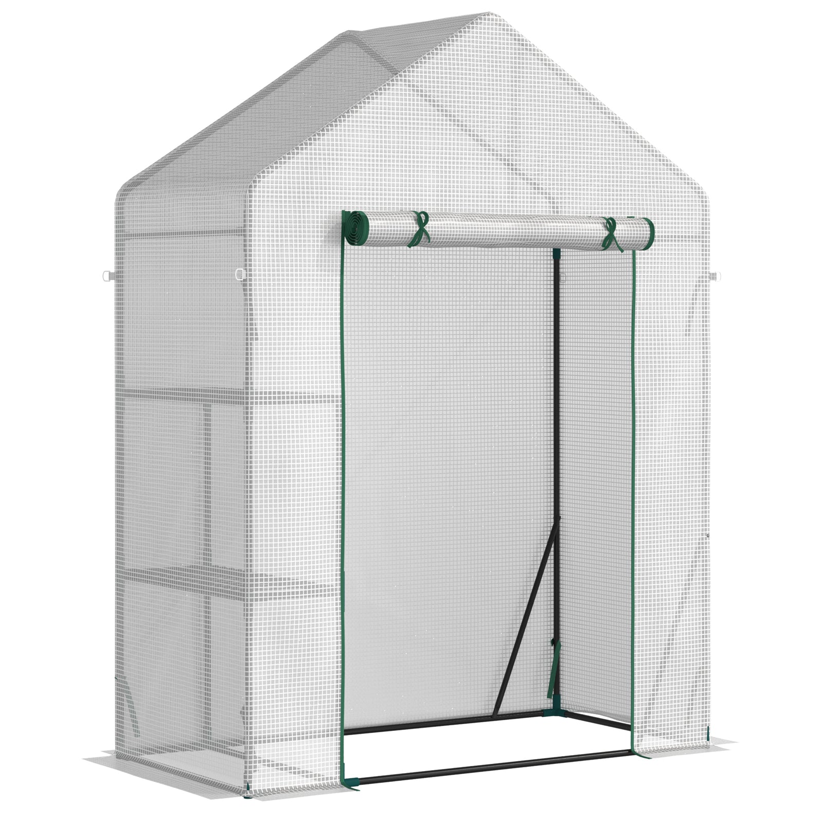 Greenhouse W/ 2 Tier Shelf & Roll-up Door - Clear | 143 x 73 x 195cm | Clear