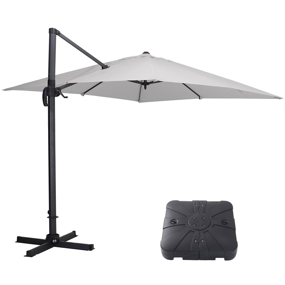 Large Square Patio Parasol With Durable Polyester Canopy, Pa Waterproof Coating, Adjustable Height, 360° Foot Pedal Rotation With Cross Base & Fillable Base | One Size | Light Grey