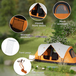 2 Room Camping Tent With Waterproof Rainfly & Screen Panels | Orange