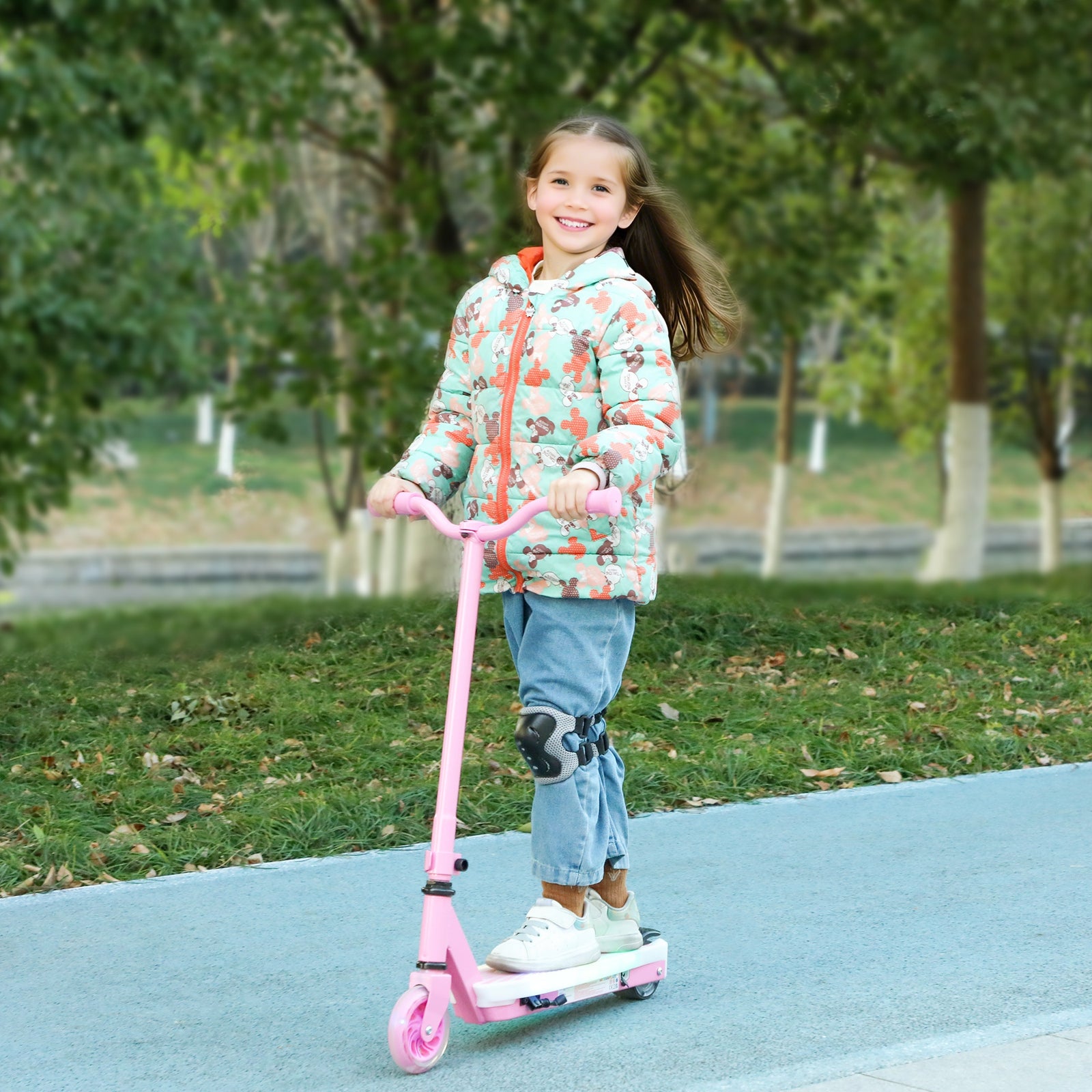 Electric Scooter For Kids 4-7, With Auxiliary Rear Wheels | Pink