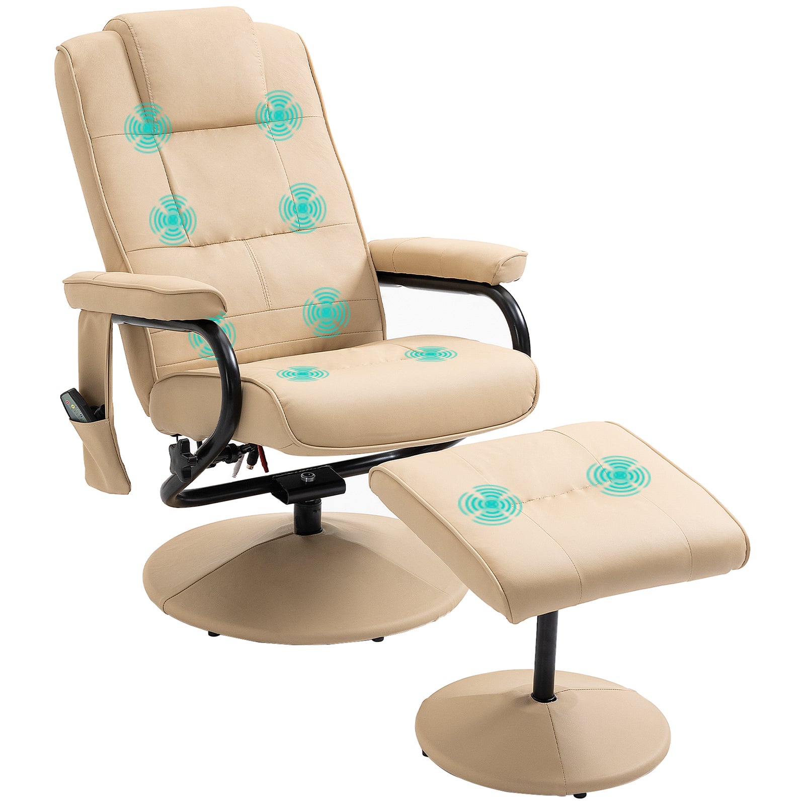 Massage Recliner Chair Cushioned Ottoman 10 Point Vibration | One Size | Beige