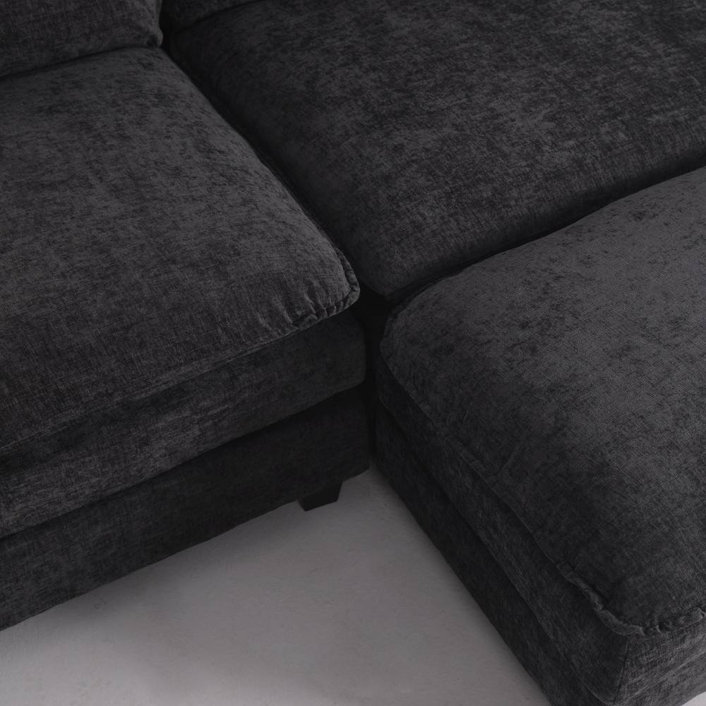 Modular Sofa Set With Chenille Upholstery And Wooden Frame | Dark Grey