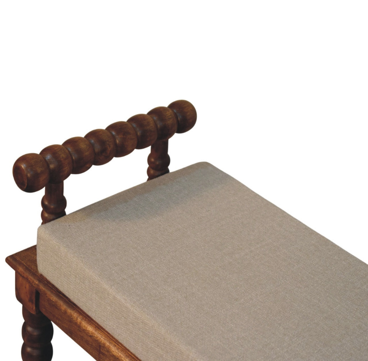Artisan Furniture Solid Wood Spindle Amber Linen Bench, Upholstered