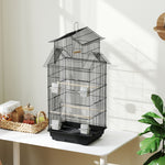 Metal Bird Cage W/ Perch, Food Container, Handle, For Finch, Canary | Small | Black