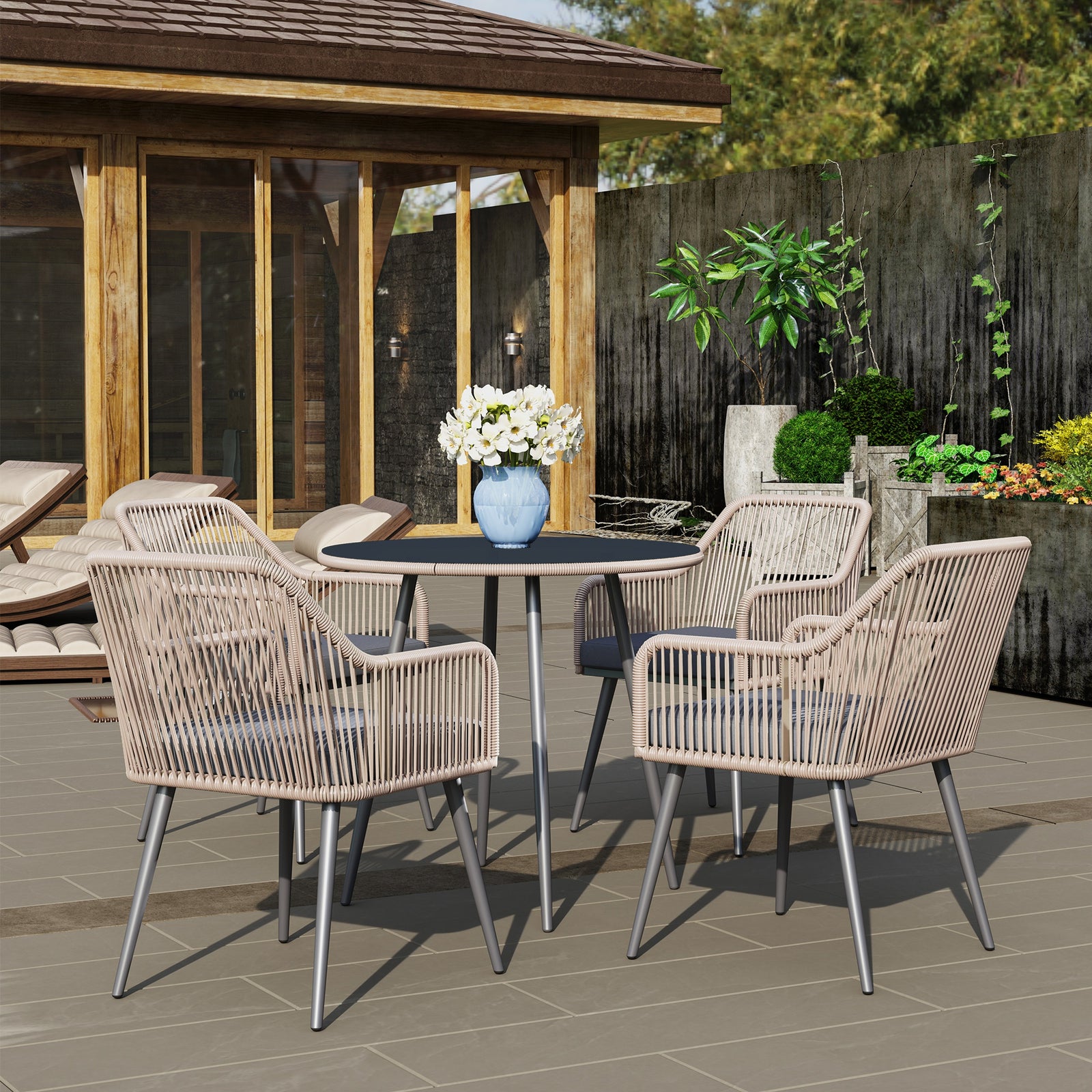 Rattan Dining Set, 4 Seater Rattan Garden Furniture