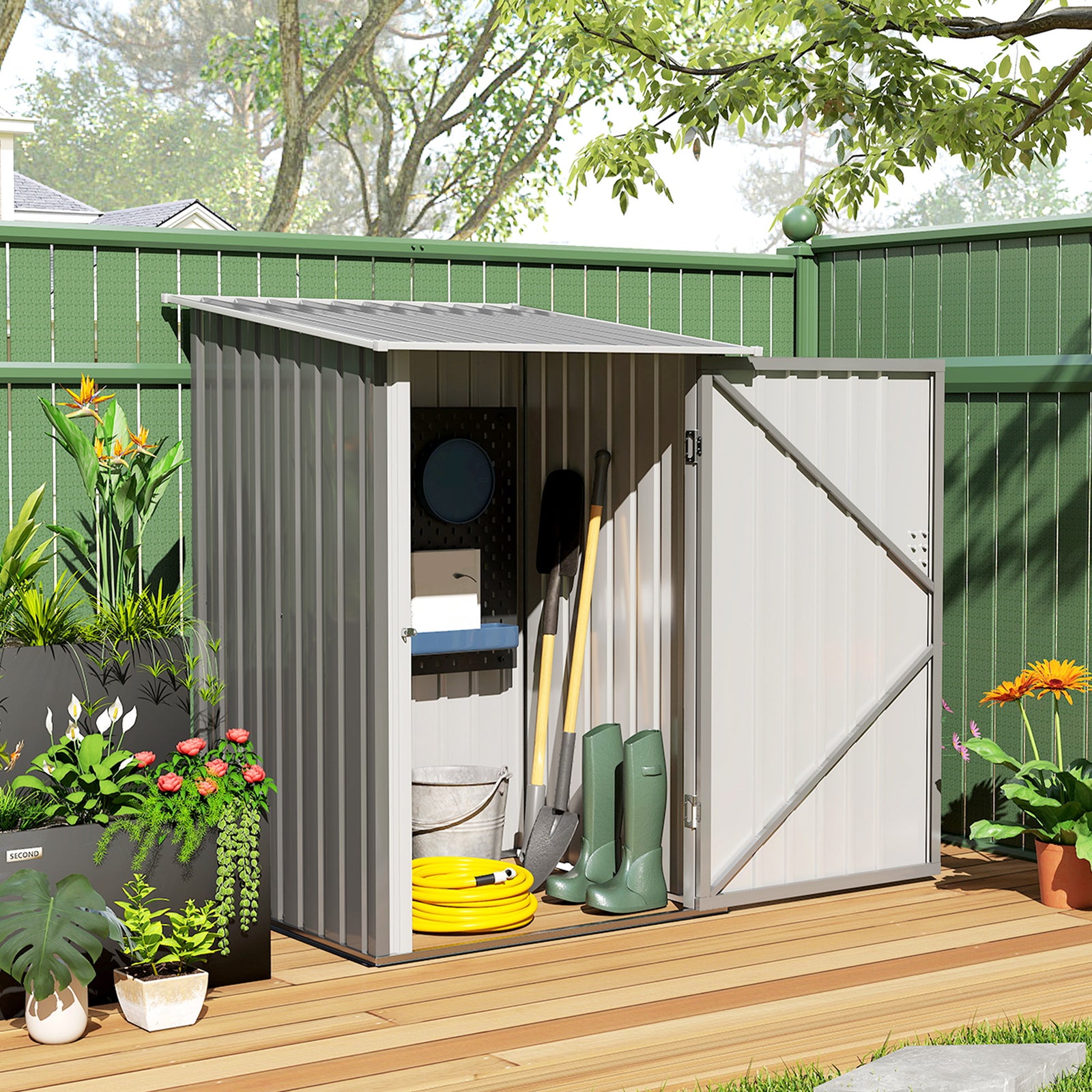 3.3ft X 3.4ft Outdoor Storage Shed Steel Garden Shed | Grey