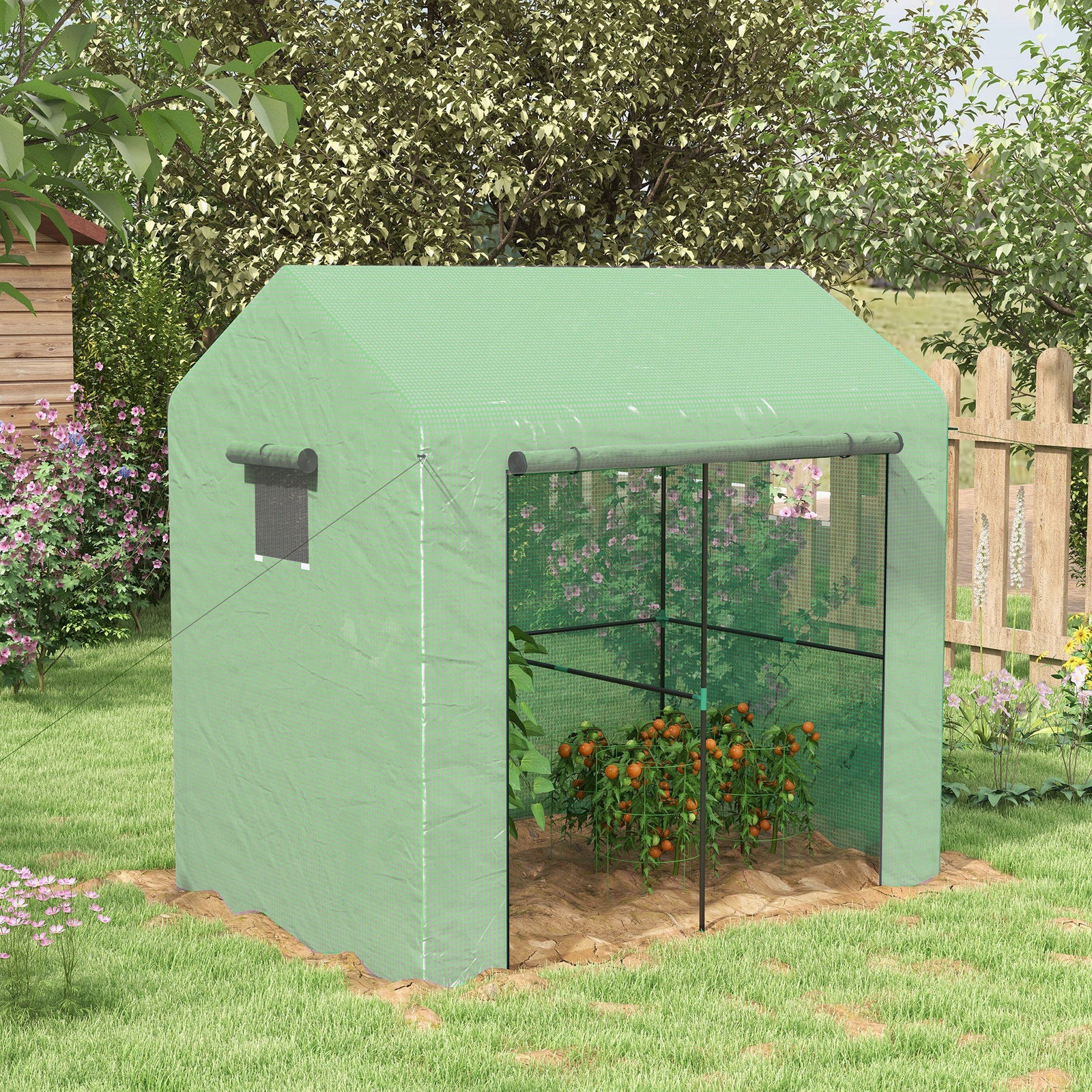 Walk-in Greenhouse W/ Mesh Windows & Roll-up Door