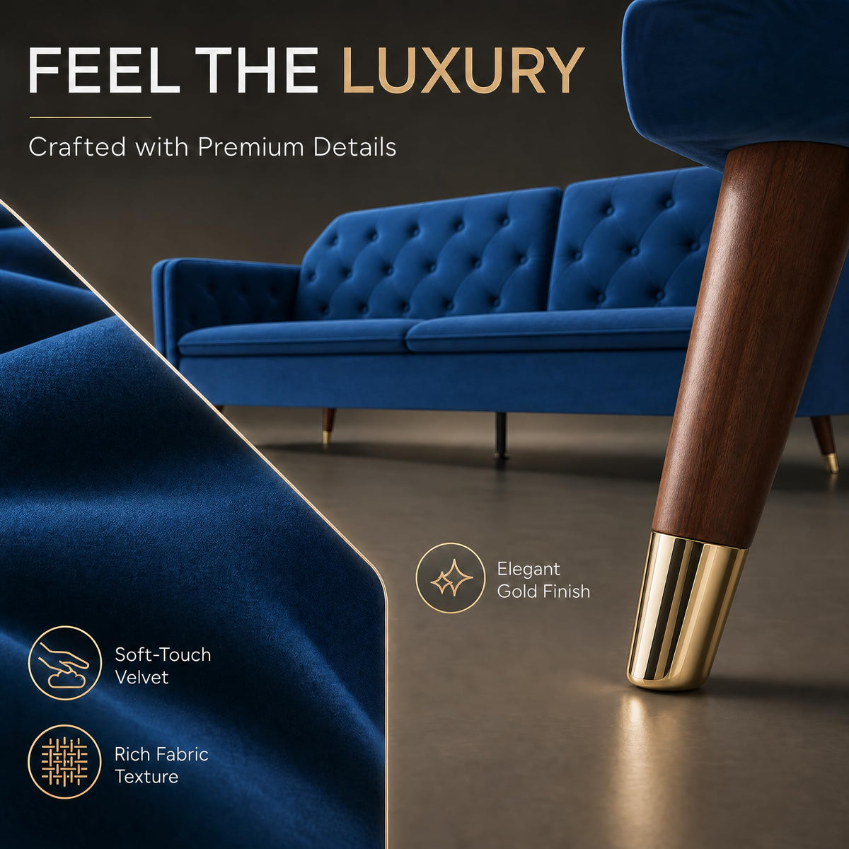Victoria Velvet Sofa Bed 3 Seater | Blue