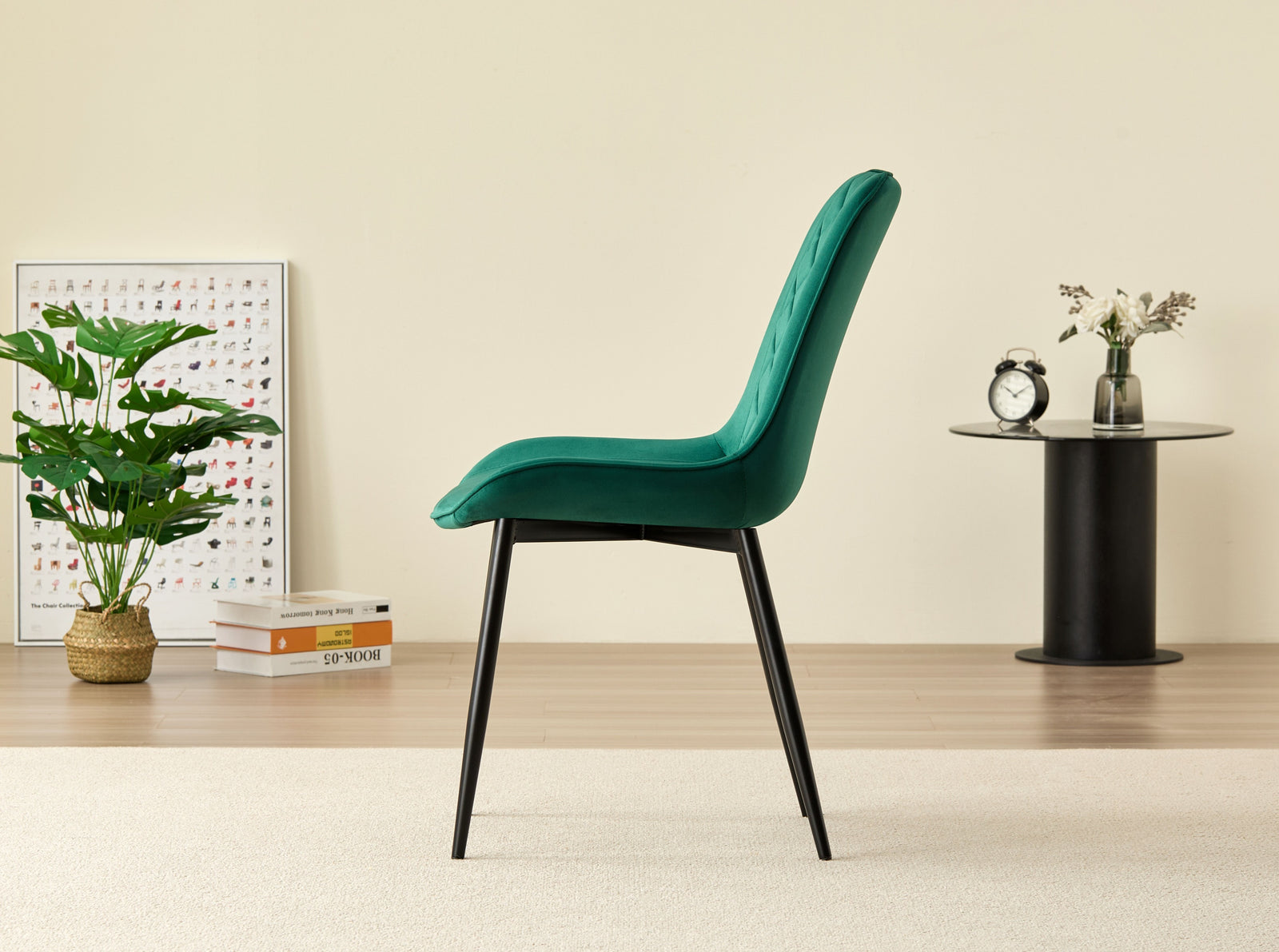 Stylish Miami Dining Table Set With 4 Velvet Amelia Chairs | Green