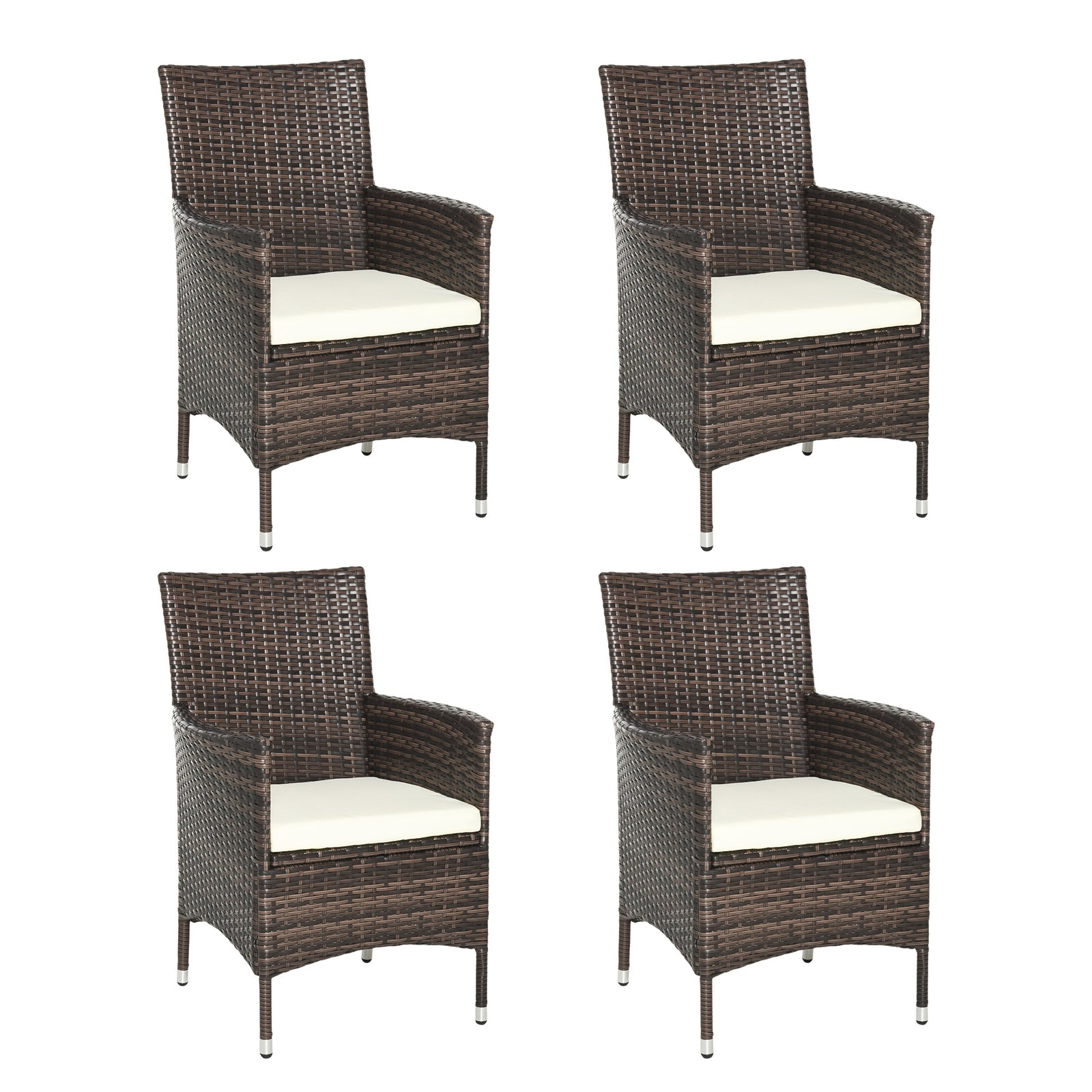 Outdoor Rattan Armchair Wicker Dining Chair Set For Garden | Set-of-4 | Brown
