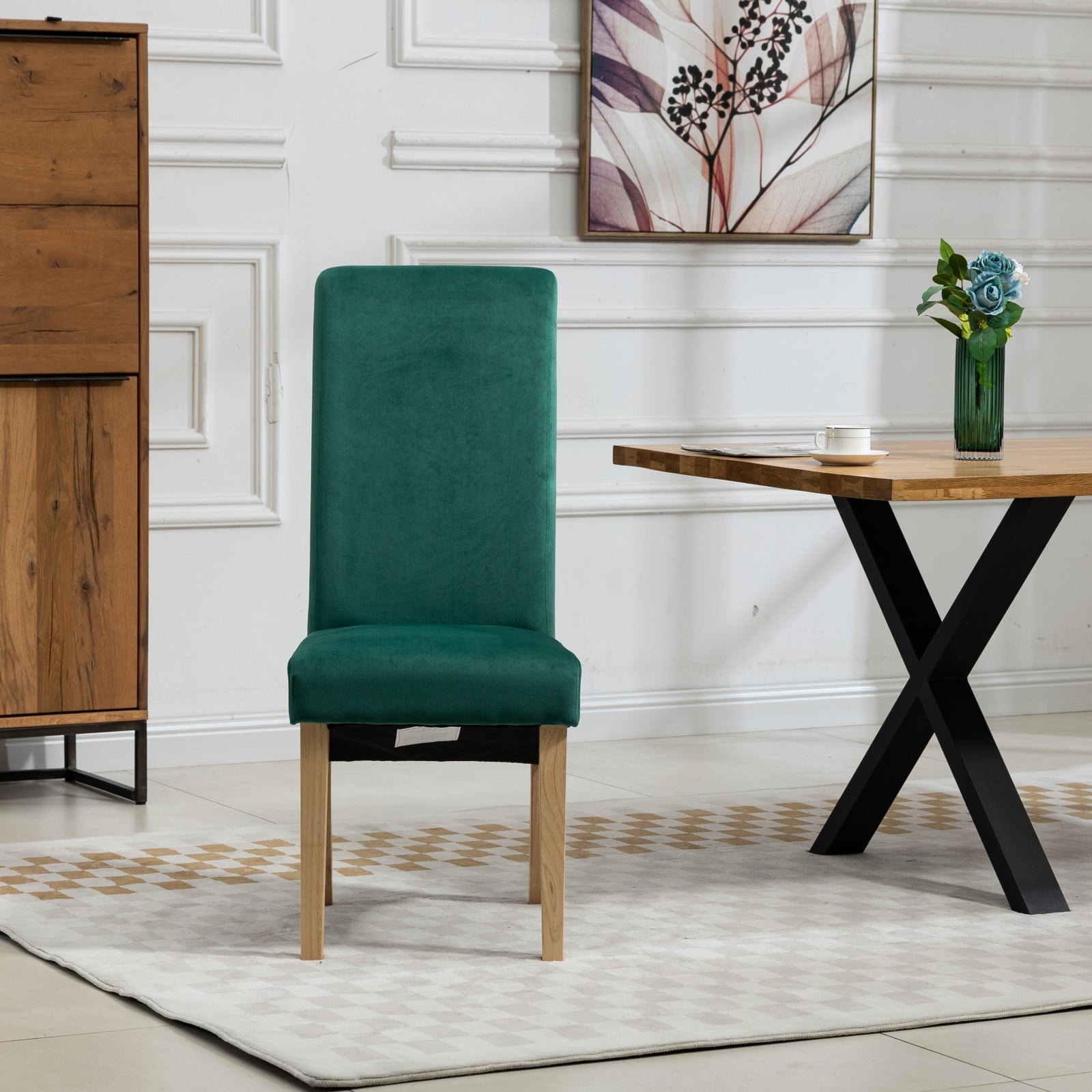 Set Of 2 Rimini Velvet Fabric Dining Chairs | Green