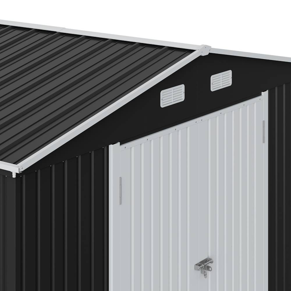 10x12ft Large Metal Storage Shed With Lockable Double Doors, 2 Windows, 4 Vents – Spacious Outdoor Tool Shed