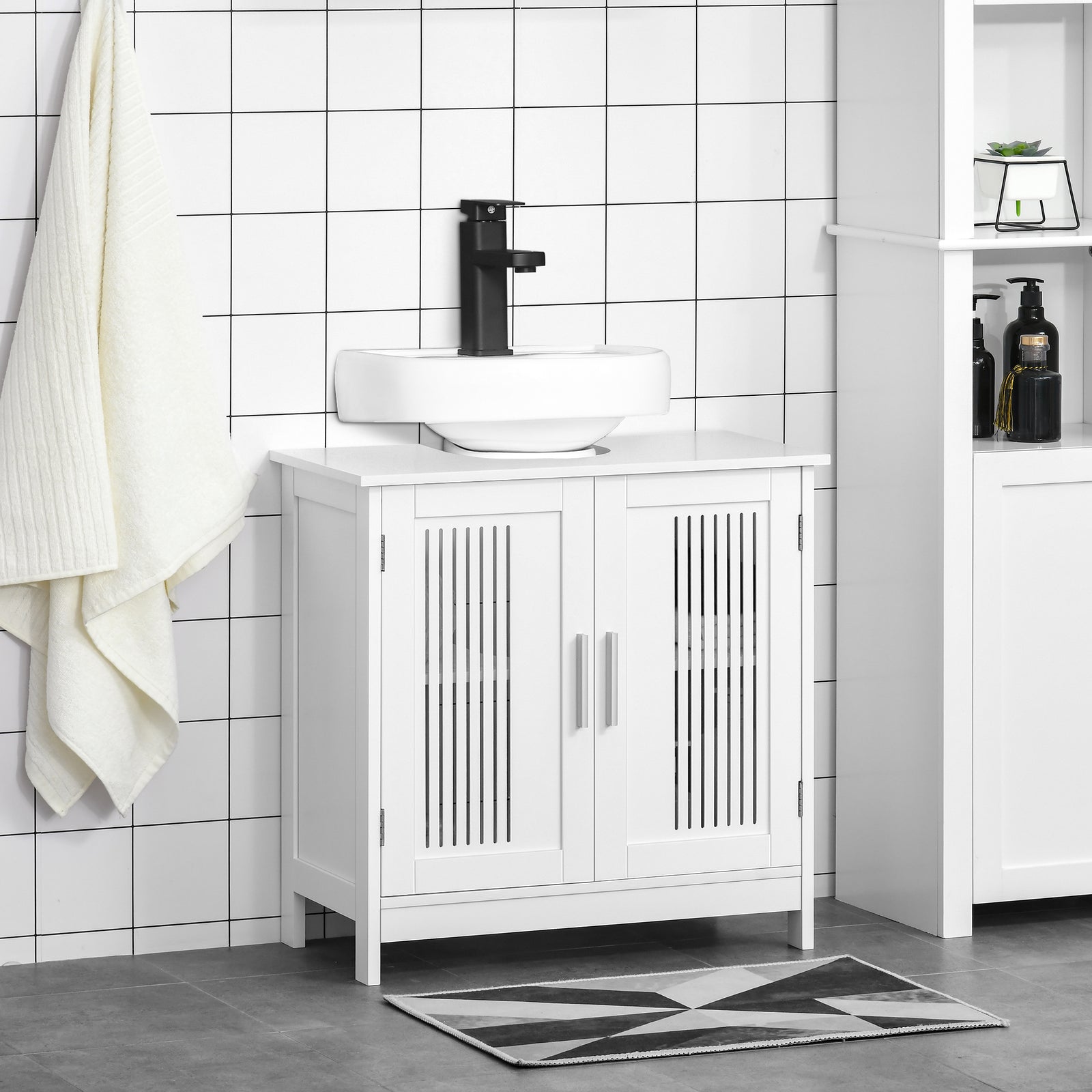 Bathroom Pedestal Under Sink Cabinet With Storage Shelf | One Size | White