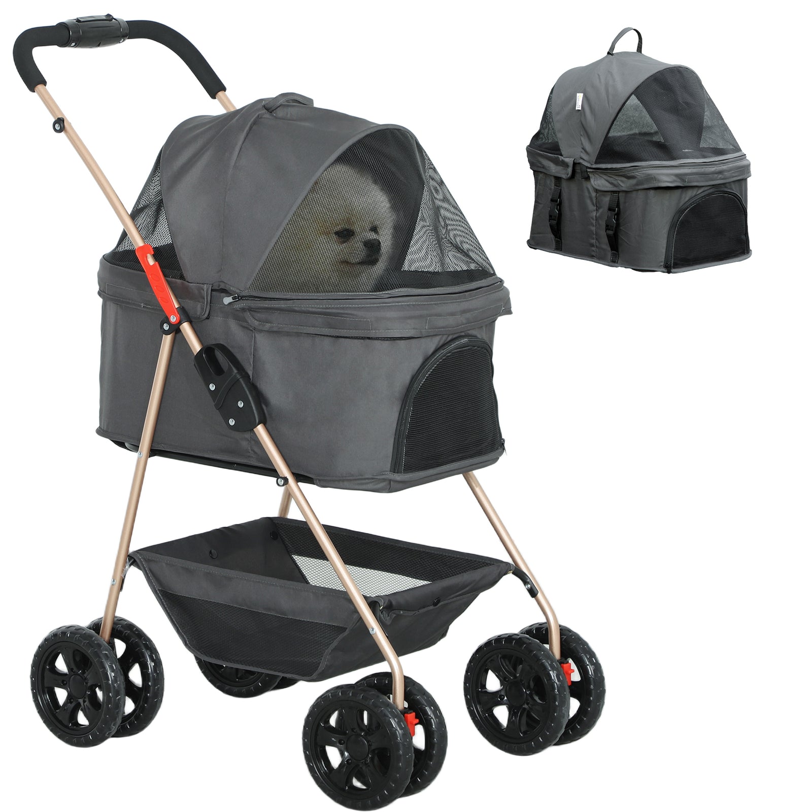 3 In 1 Pet Stroller With Detachable Carrier For Mini Dogs | Gray