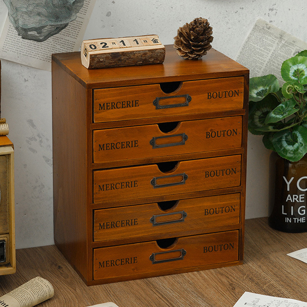 Rustic 5-drawer Wooden Organizer Box