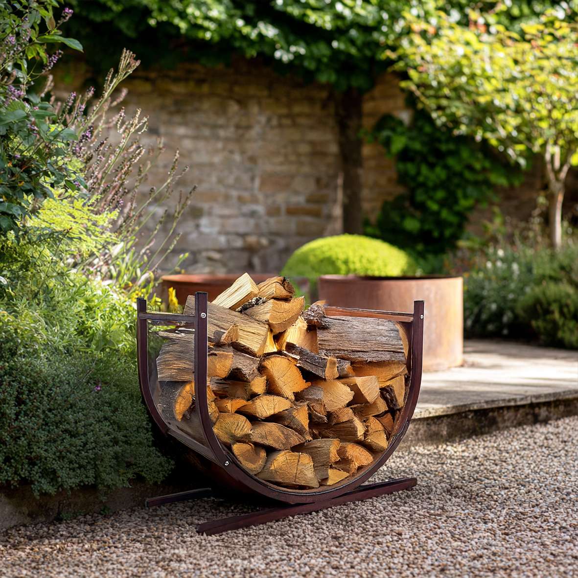 Pre-rusted Metal Firewood Rack
