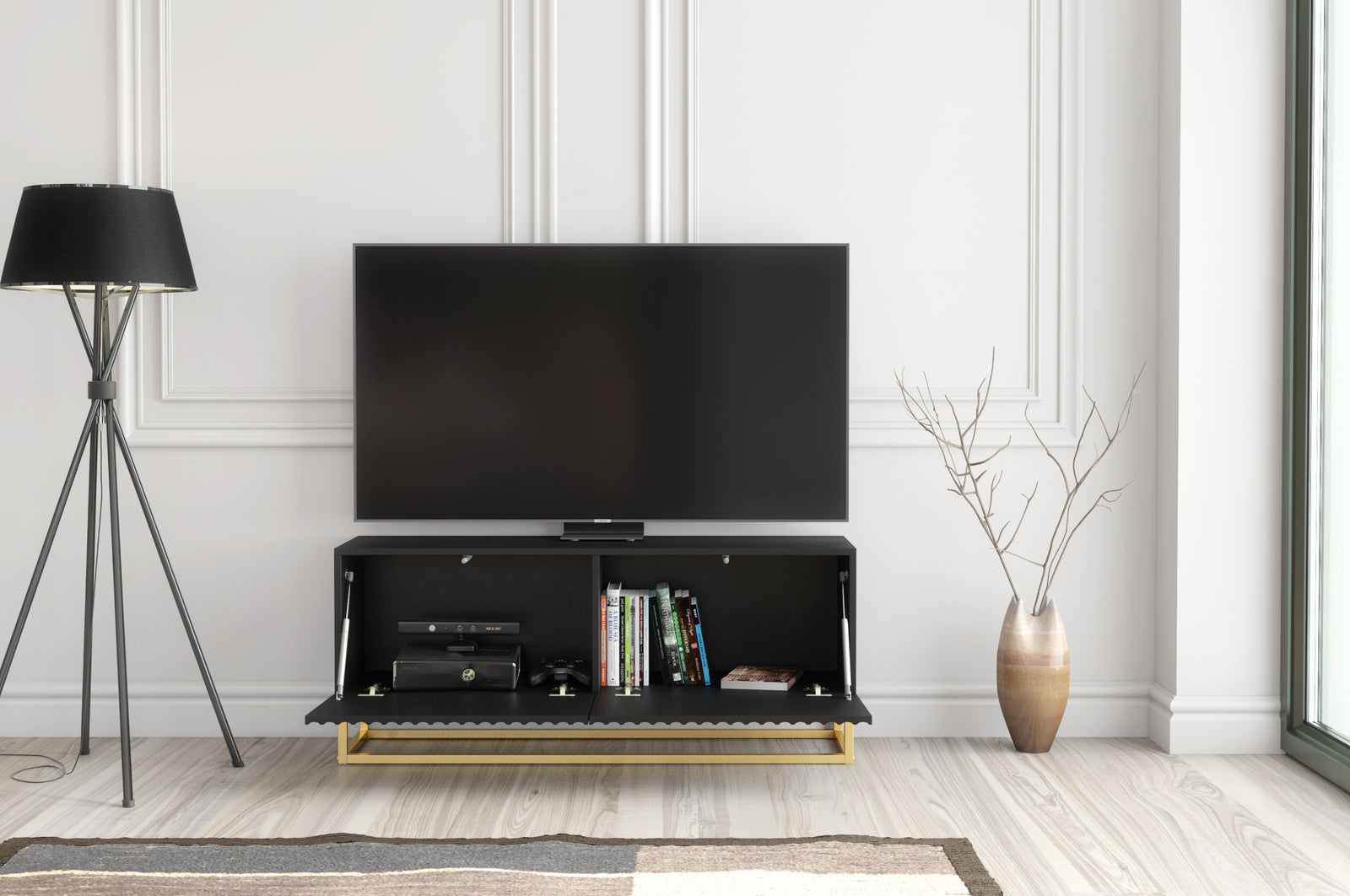 Ripple Tv Unit 100cm - Fluted Design | Large-Medium | Black