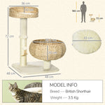 72cm Cat Tree Kitten Tower With 2 Beds Scratching Post Toy Ball, Beige