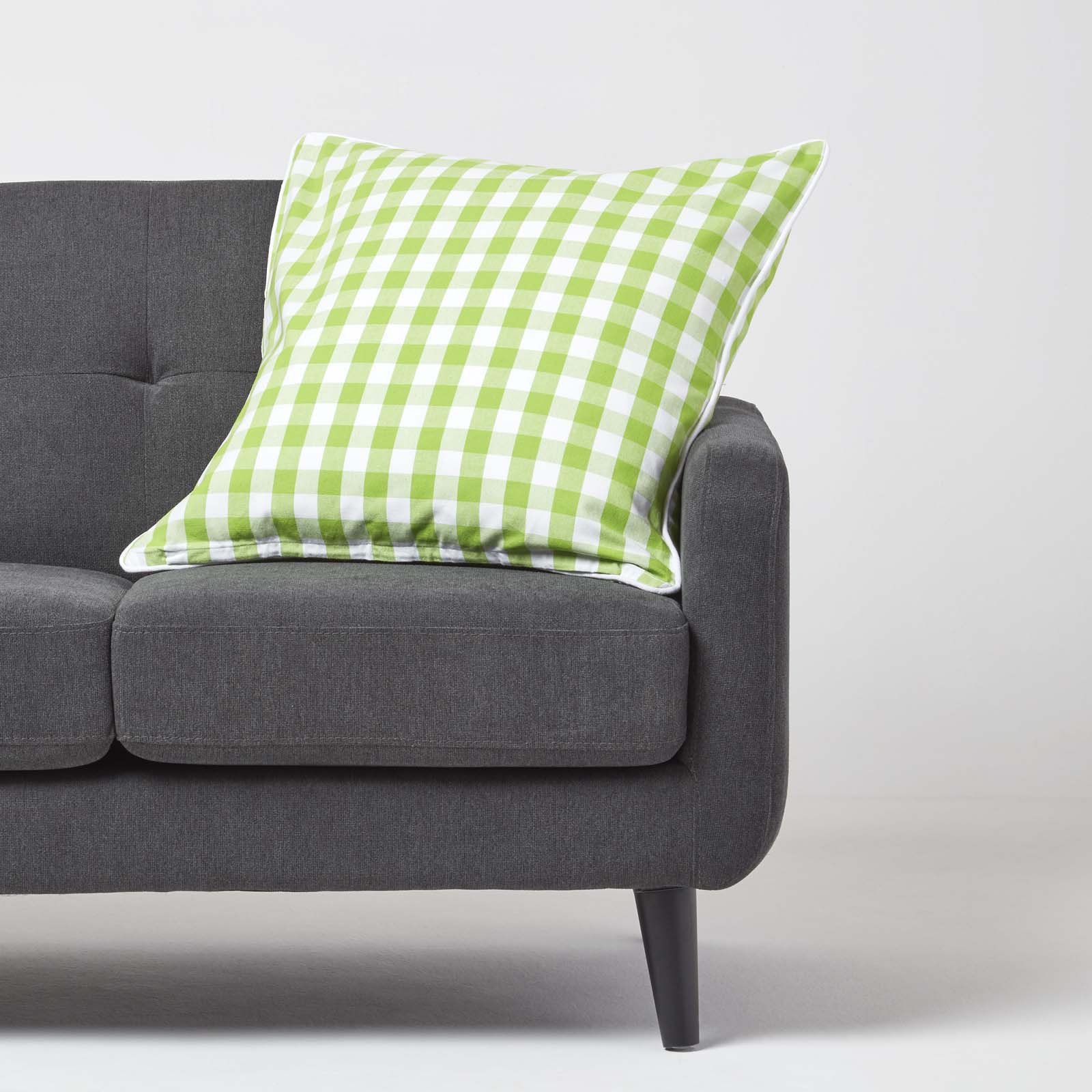 Block Check Cotton Gingham Cushion Cover | 60cm x 60cm | Green