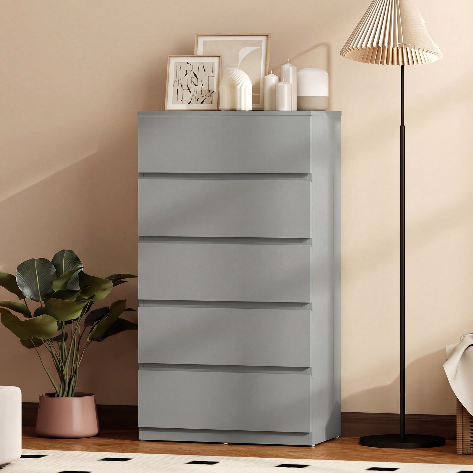 Bedroom Chest Of Drawers, 5 Drawers Dresser, Drawer Unit | Grey