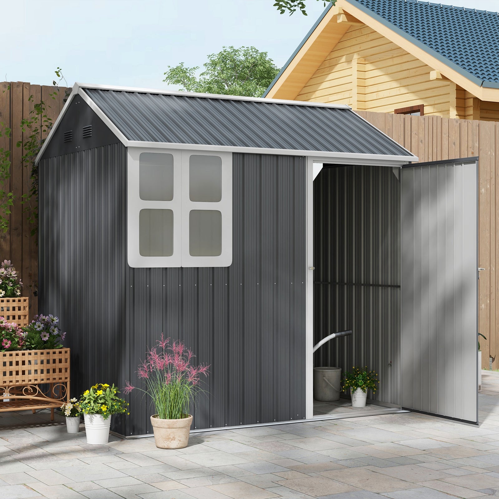 7 X 6 Ft Metal Garden Shed Outdoor Storage Shed