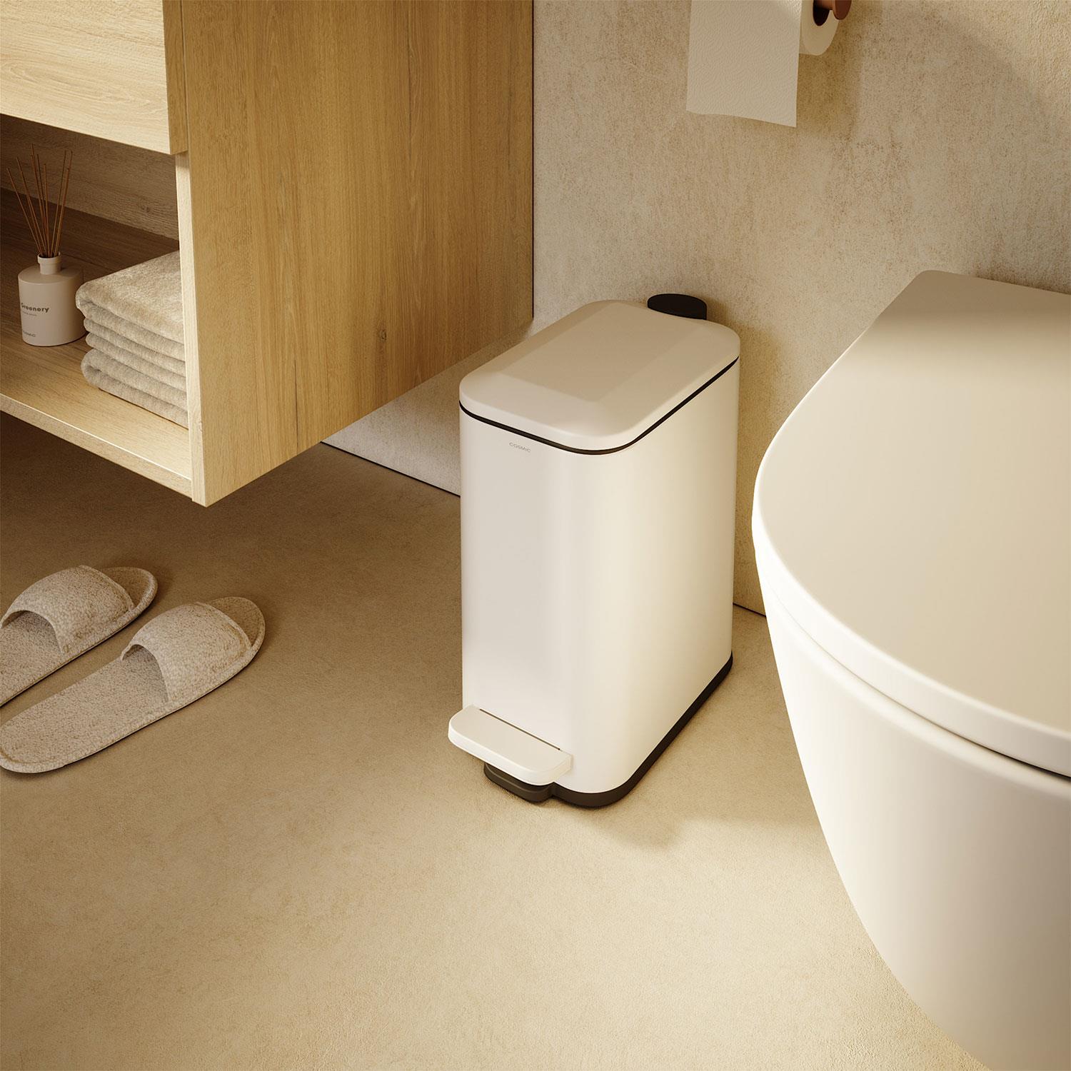 Bathroom Bin 5l, Slim Pedal, Removable Bucket Beige Essentials Collection