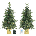 HOMCOM Set Of 2 Prelit Christmas Trees With Dual-colour Lights, Remote, 4ft