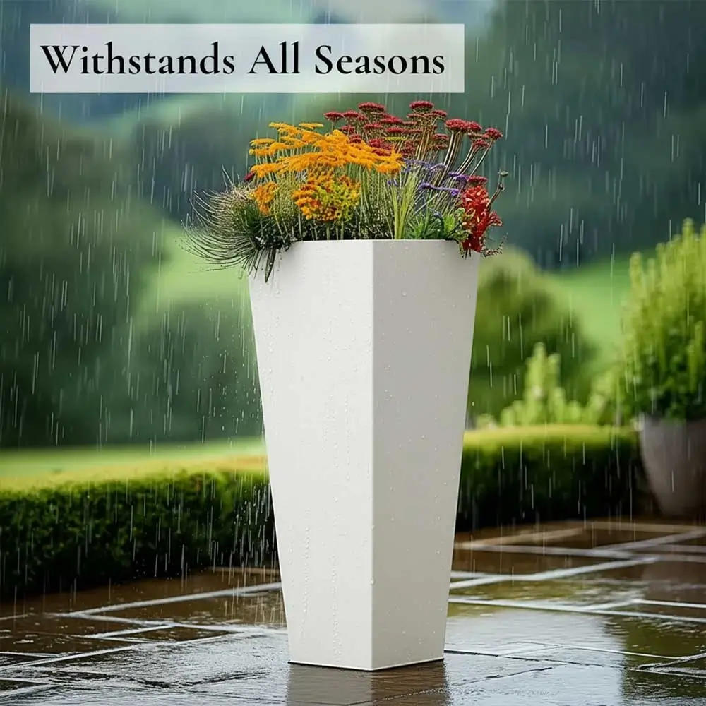 Zinc Galvanised Tall Flared Tapered Square Planter | 30cm x 30cm x 70cm | White