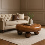 Sfera Coffee Table – Solid Mango Wood & Tufted Leather Statement Piece
