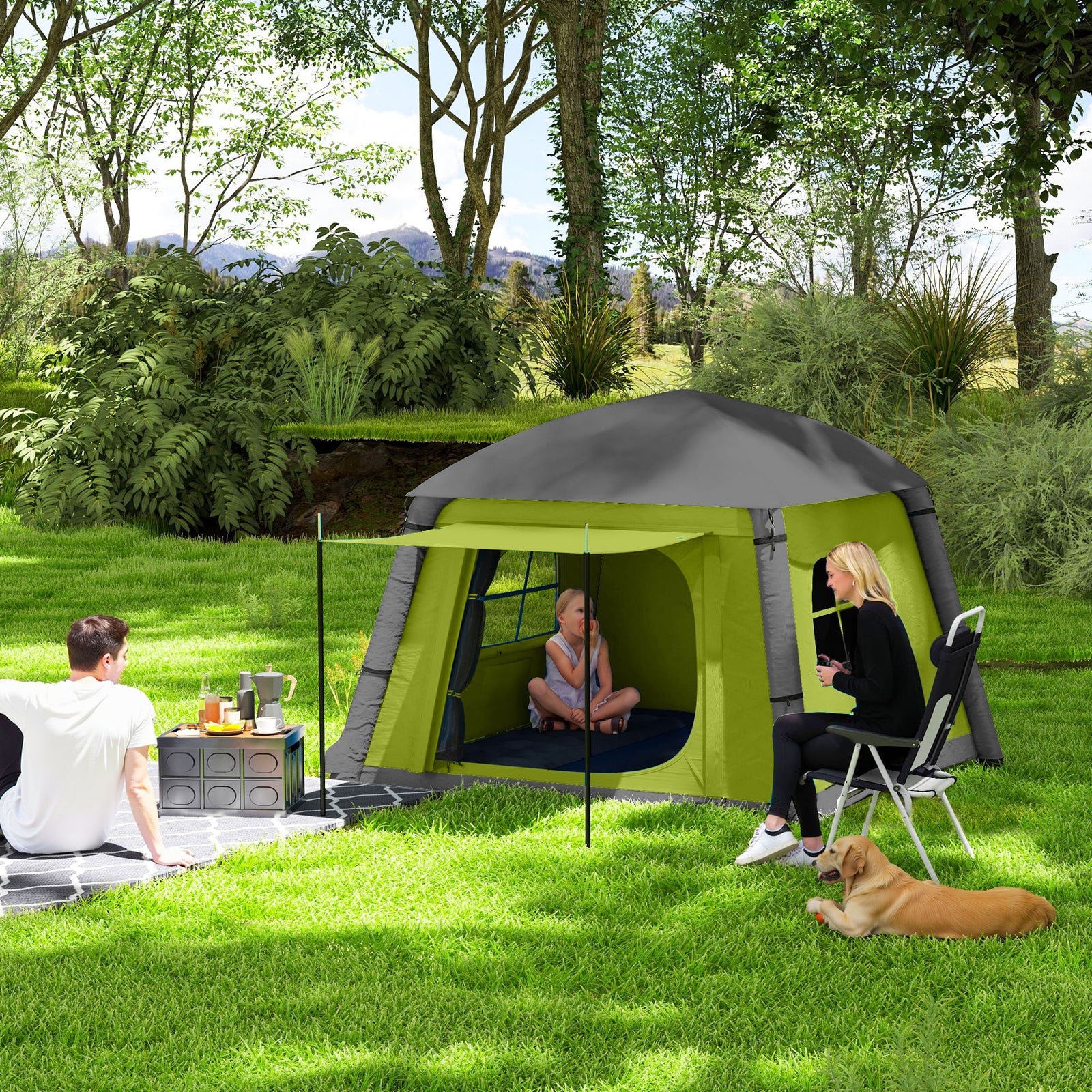 Inflatable Camping Tent, Easy Setup 2 Man Tent | Green