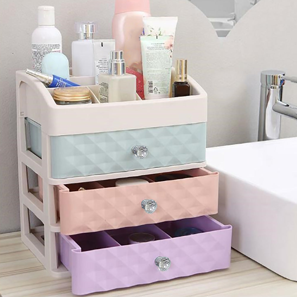 Multi-colour Plastic Makeup Organizer With 3 Drawers