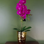 Artificial Orchid Plant Dark Pink Gold Pot 54cm