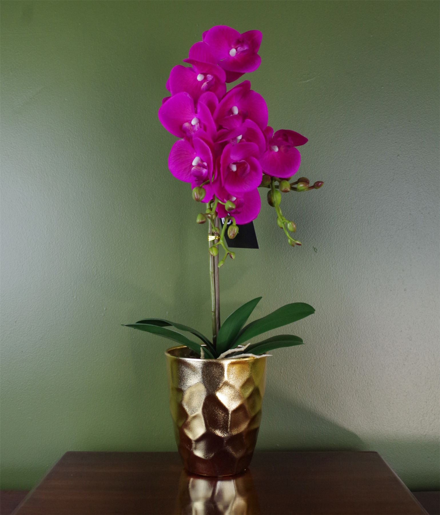Artificial Orchid Plant Dark Pink Gold Pot 54cm