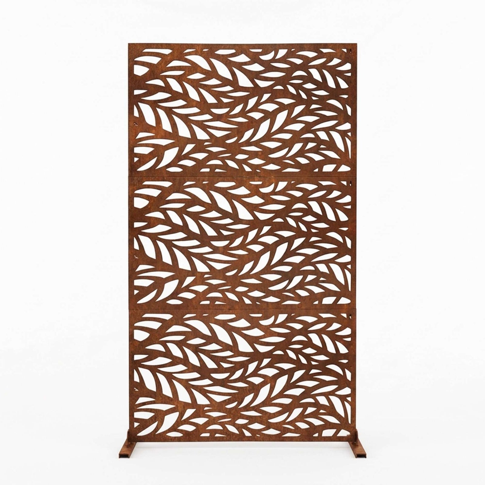Indoor Outdoor Metal Privacy Screen - Leaf Pattern | Rust