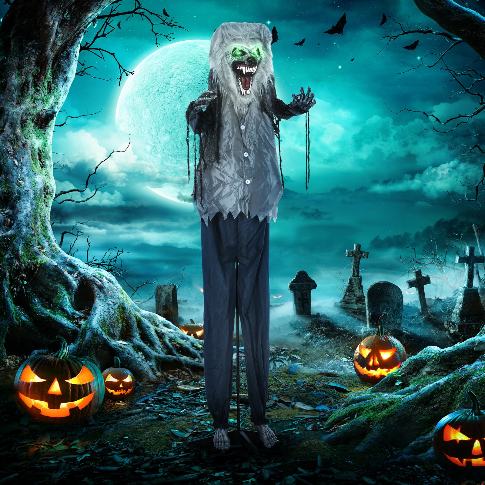 Halloween Skeleton Werewolf Animatronic Prop With Light Up Eyes