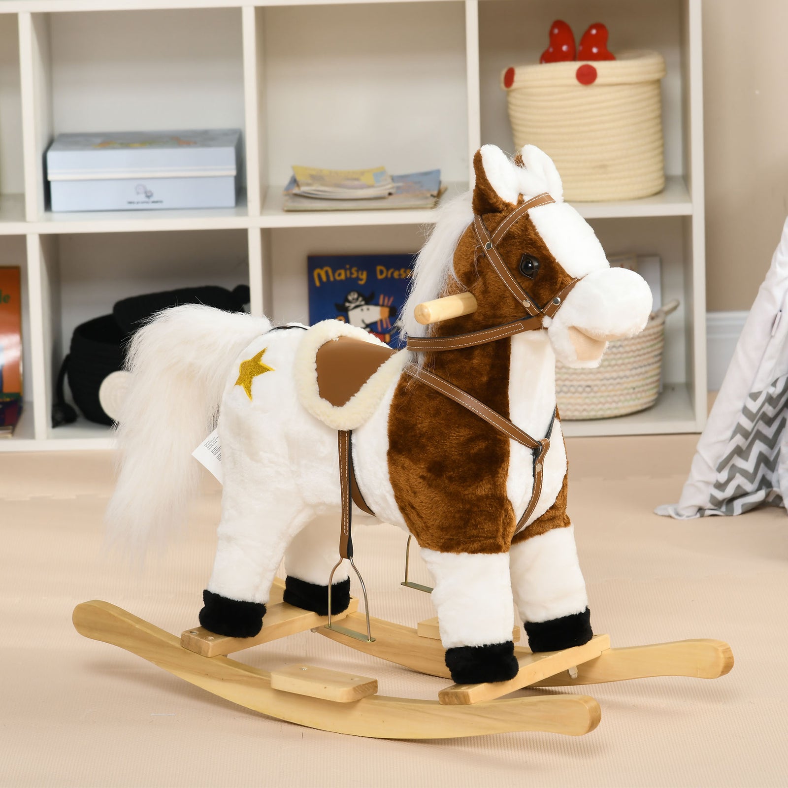 Rocking Horse With Music, Sound, Ride On Horse With Saddle For 3-6 Years