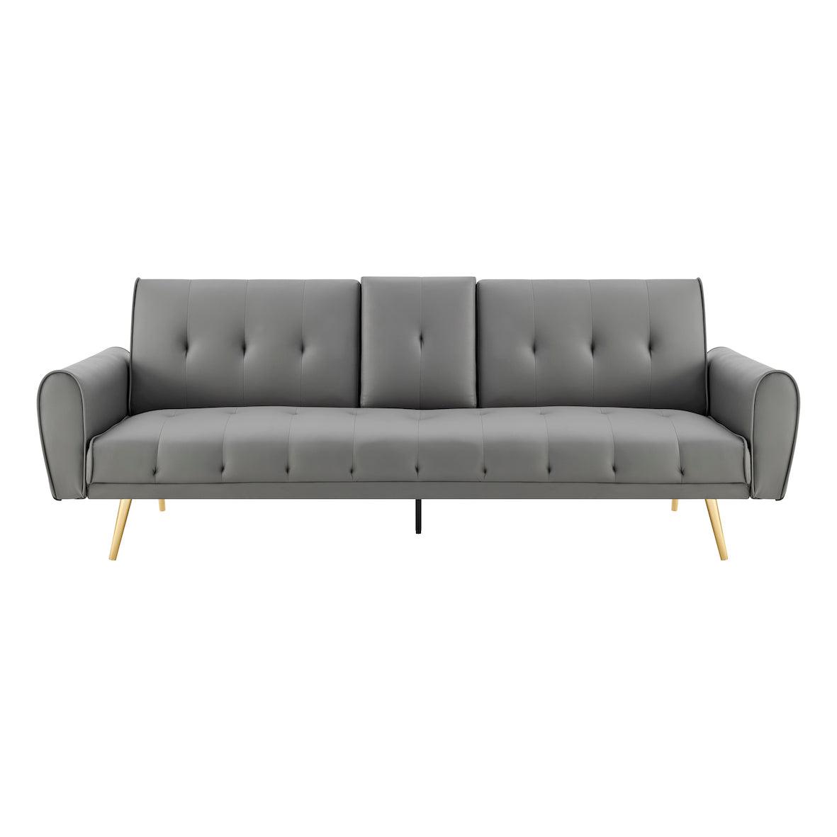 Faux Leather Sofa Bed With Cup Holders - 3 Seater | Grey