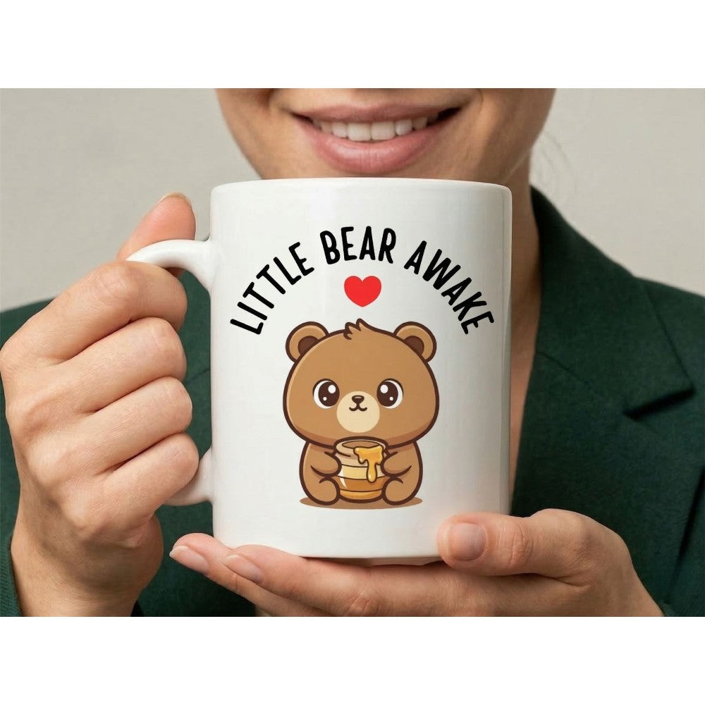 Dyzi Little Bear Awake Quote Ceramic Coffee Mug Standard White Cute Design