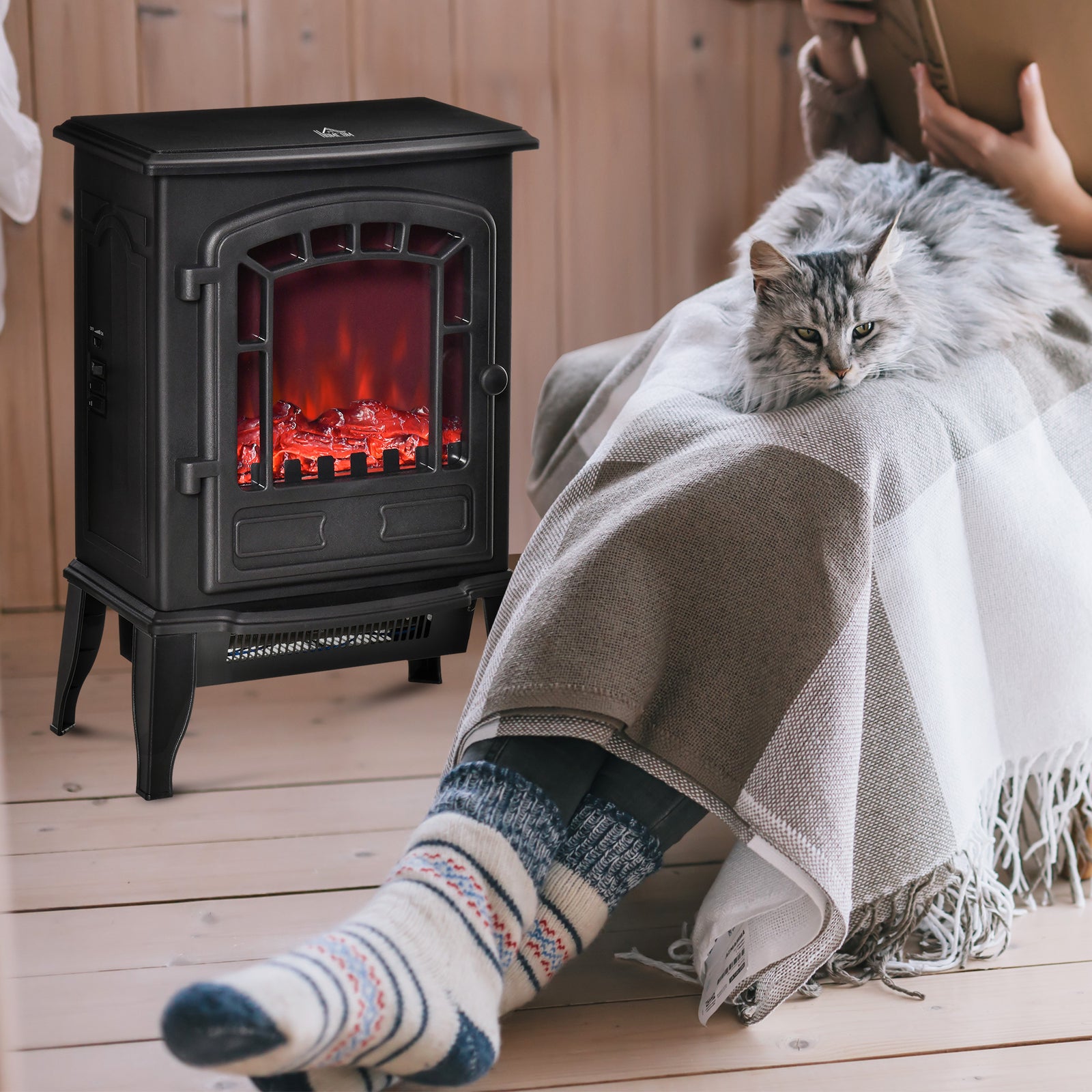 Freestanding Electric Fireplace With Realistic Flame Effect
