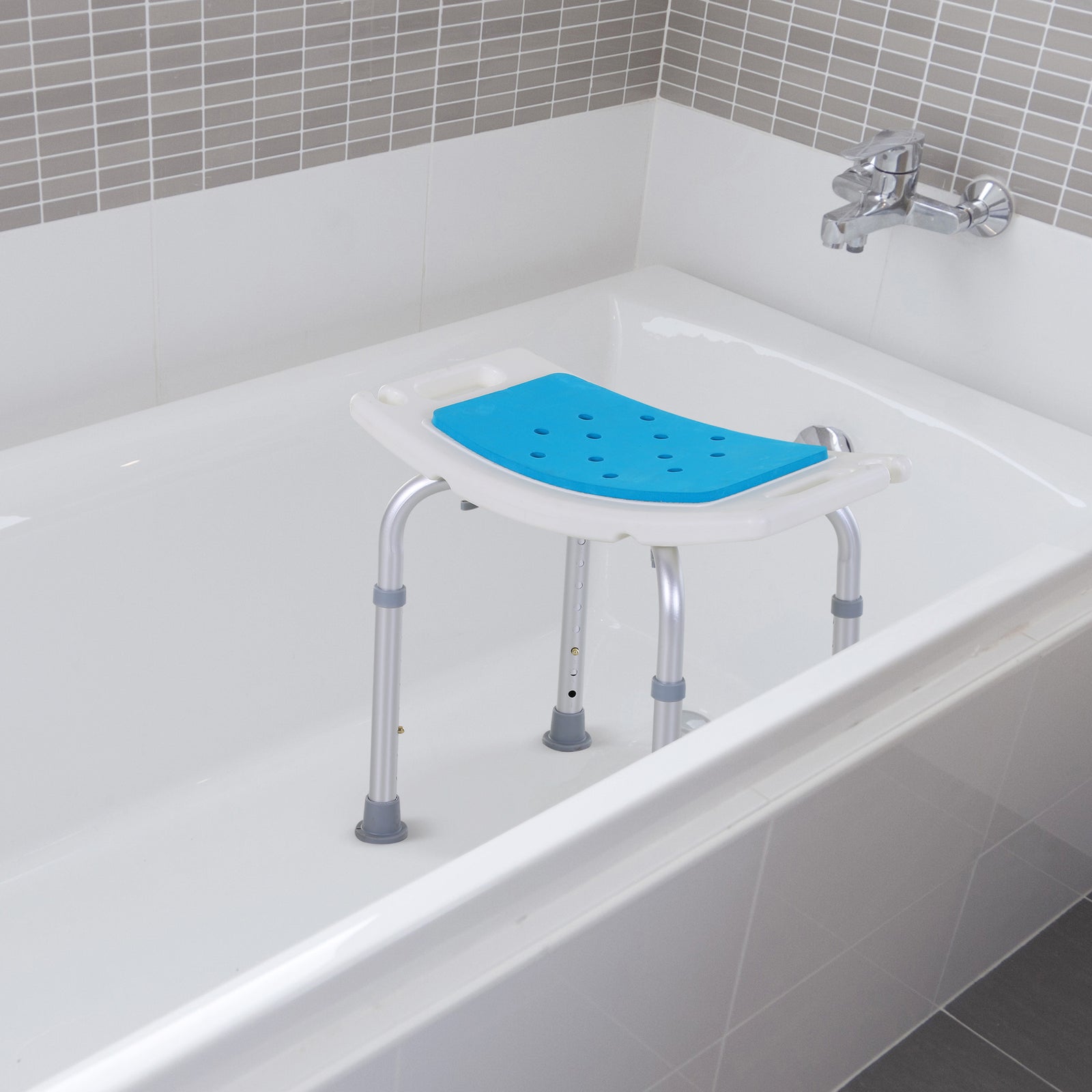 Adjust Aluminium Bath Stool Non-slip With Shower Hole | One Size | Blue