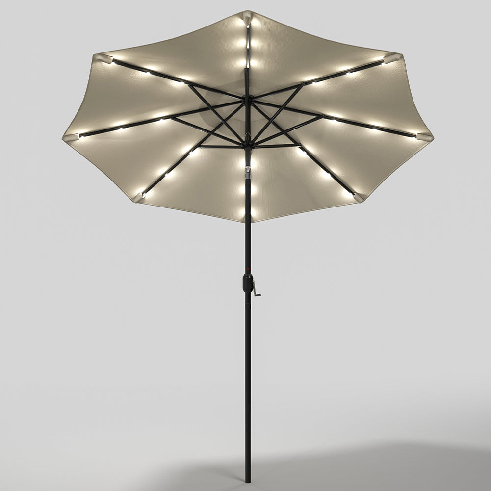 3m Outdoor Patio Parasol – Solar-powered Umbrella With 24 Led Lights, Tilt & Crank Handle, Without Base | One Size | Beige