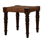 Artisan Furniture Solid Wood Woven Leather Footstool