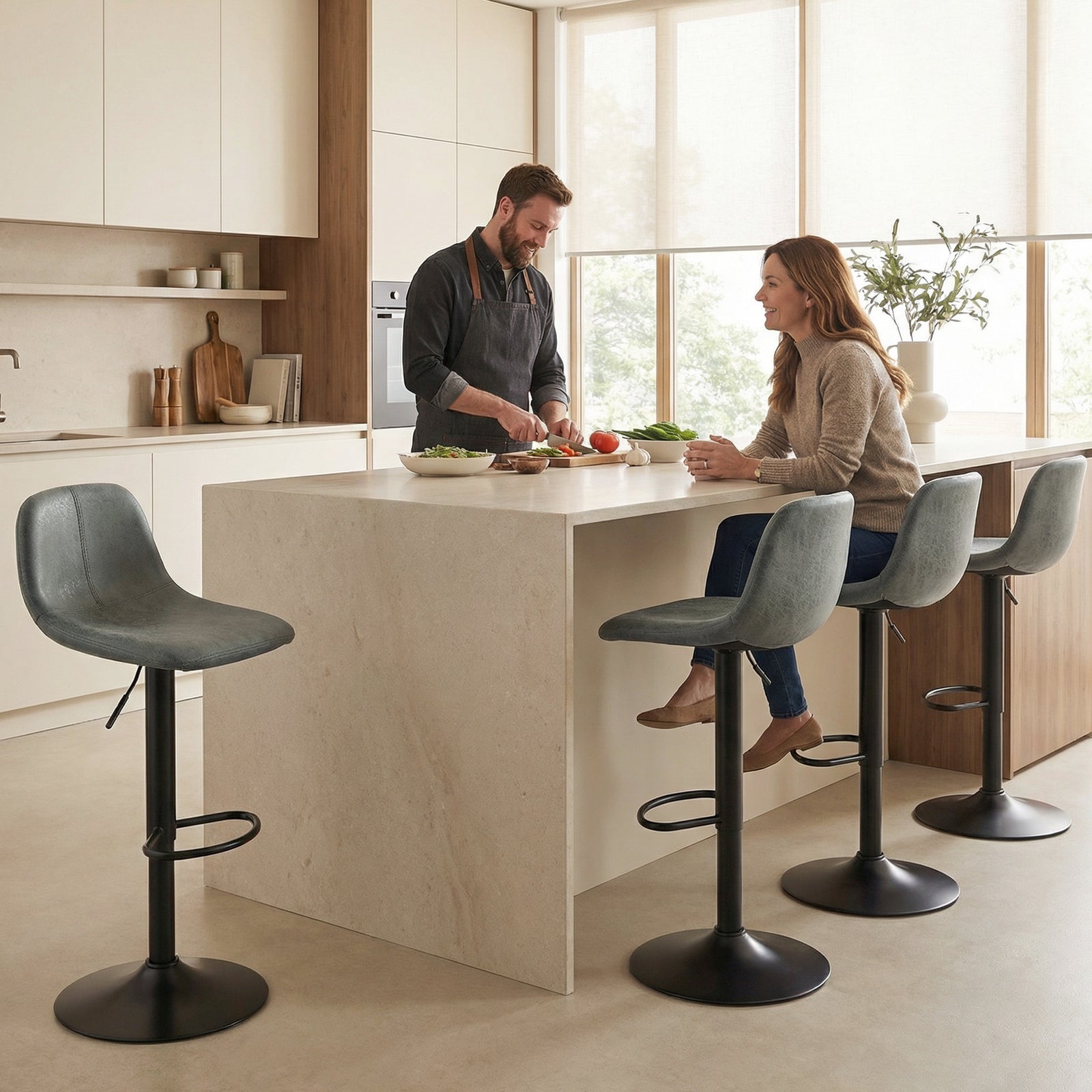 Bar Stools Set Of 2, Modern Swivel Barstools For Dining Room | Green