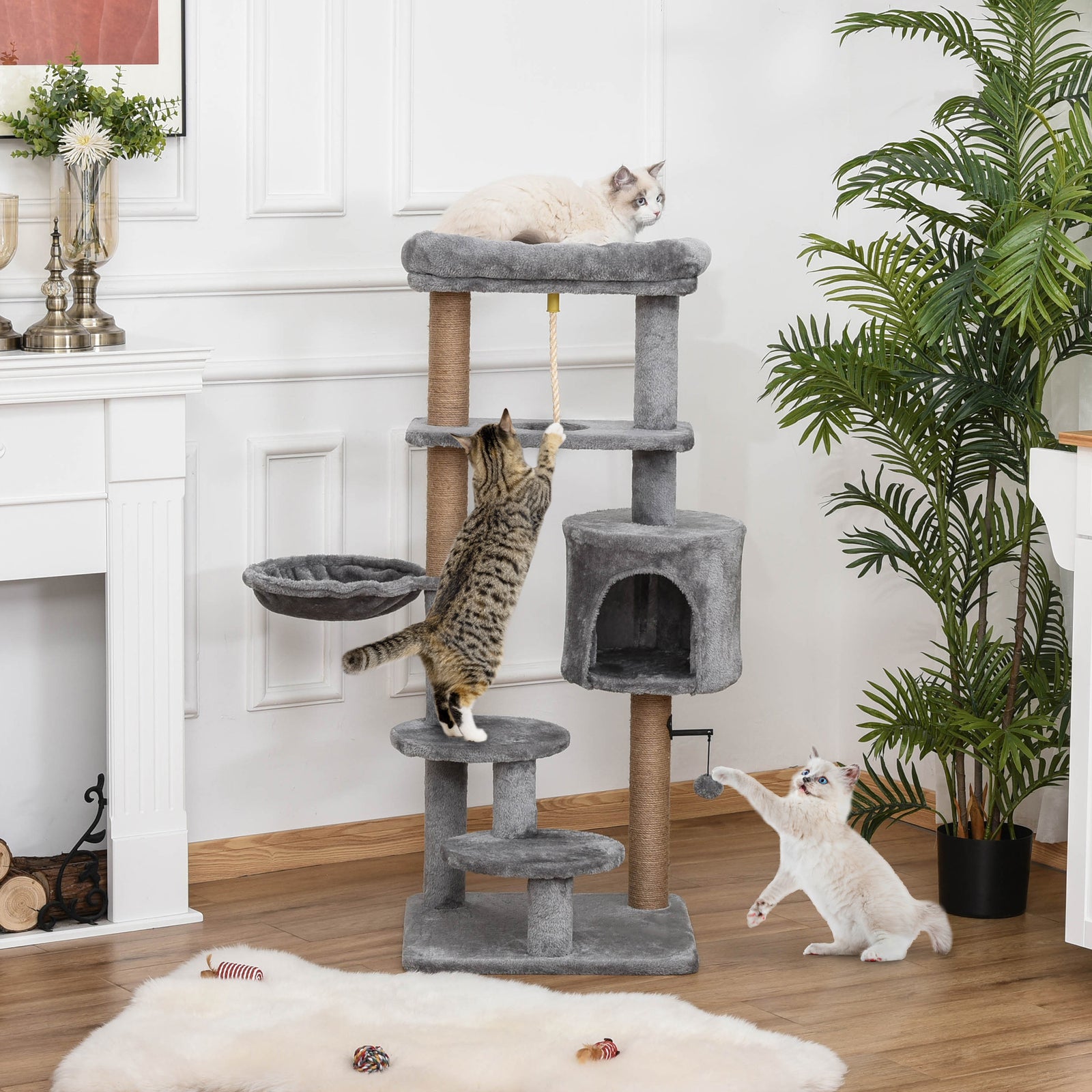 Cat Tree Climbing Kitten Activity Center 48 X 48 X 120cm Light Grey
