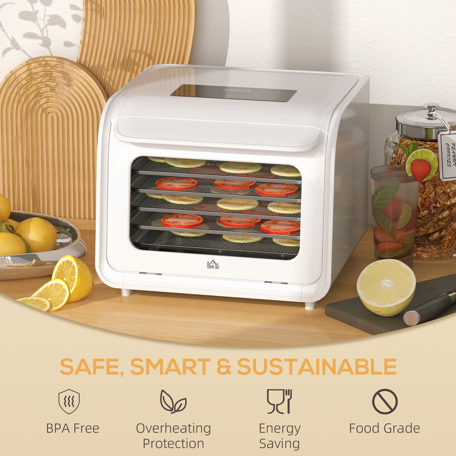 Food Dehydrator With 6 Stainless Steel Tray, For Fruit, Meat | One Size | White