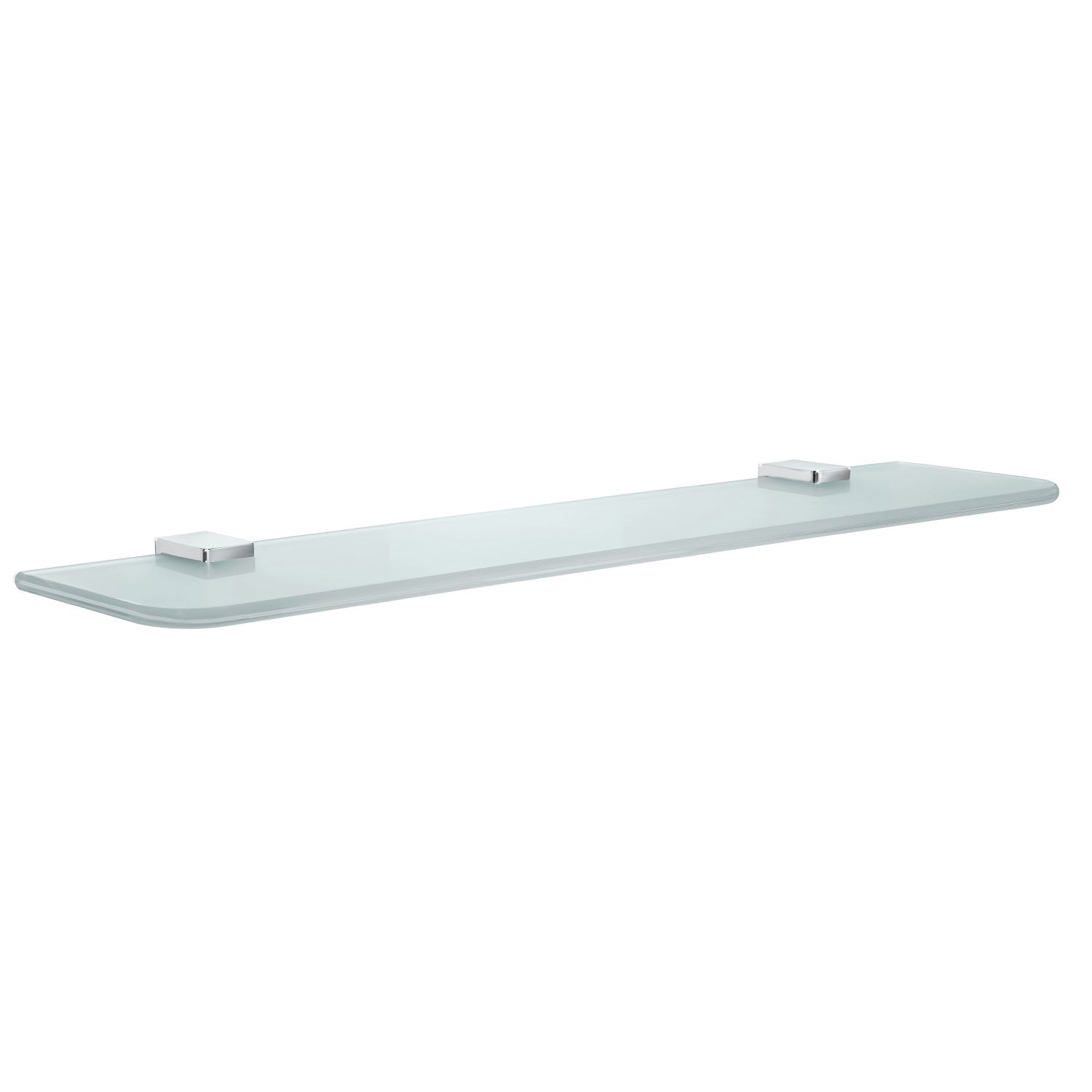 Bathroom Frosted Glass Shelf Curved Corners /w Wall Mount | Polished Chrome