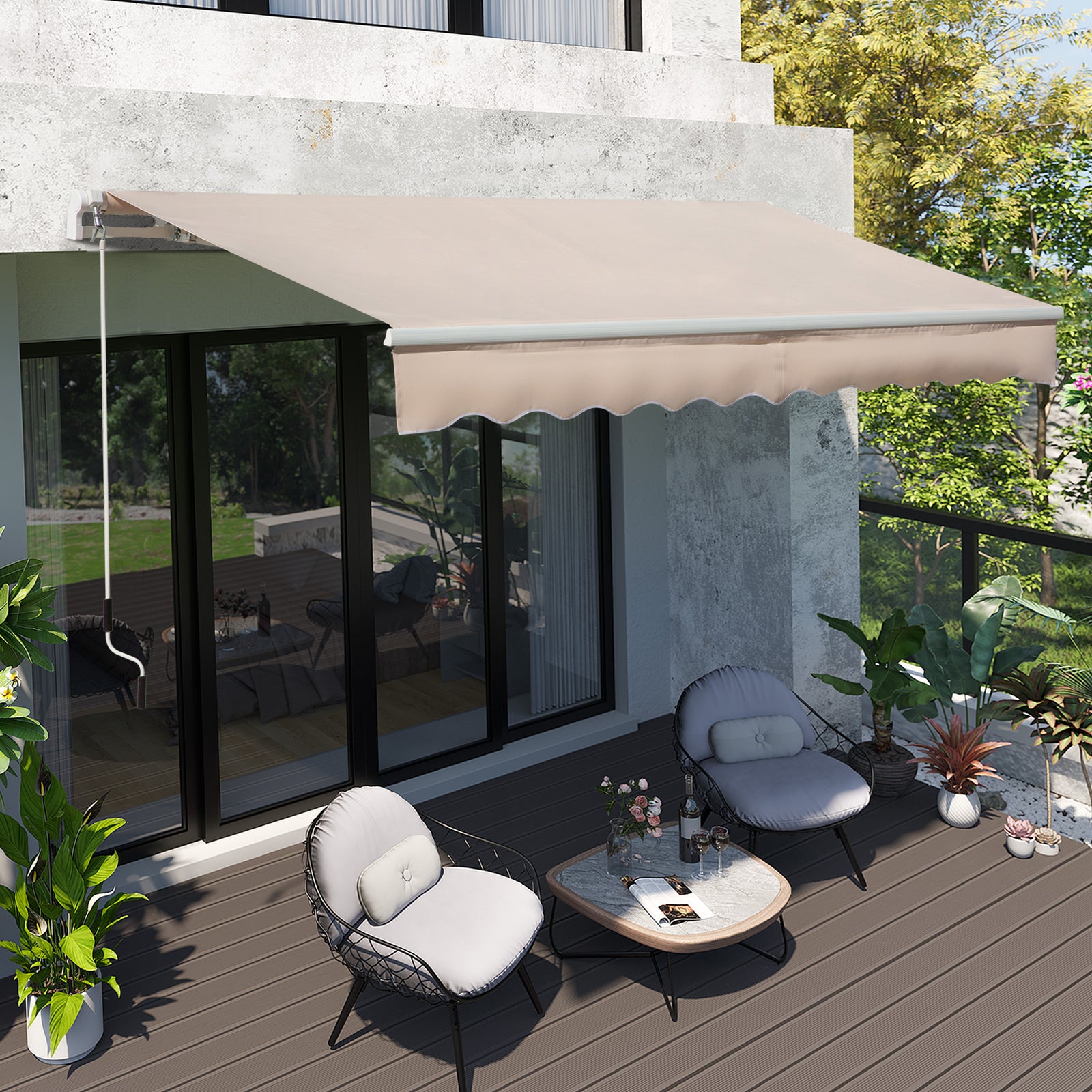 4x2.5m Retractable Manual Awning, Crank Handle | Beige