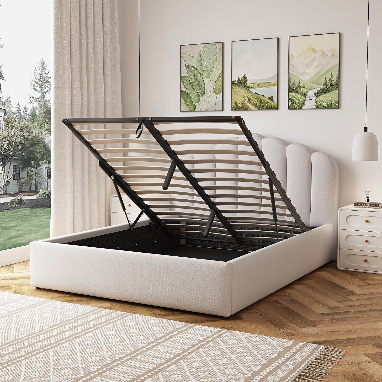Ranson Fabric Ottoman Bed Frame | King | Beige